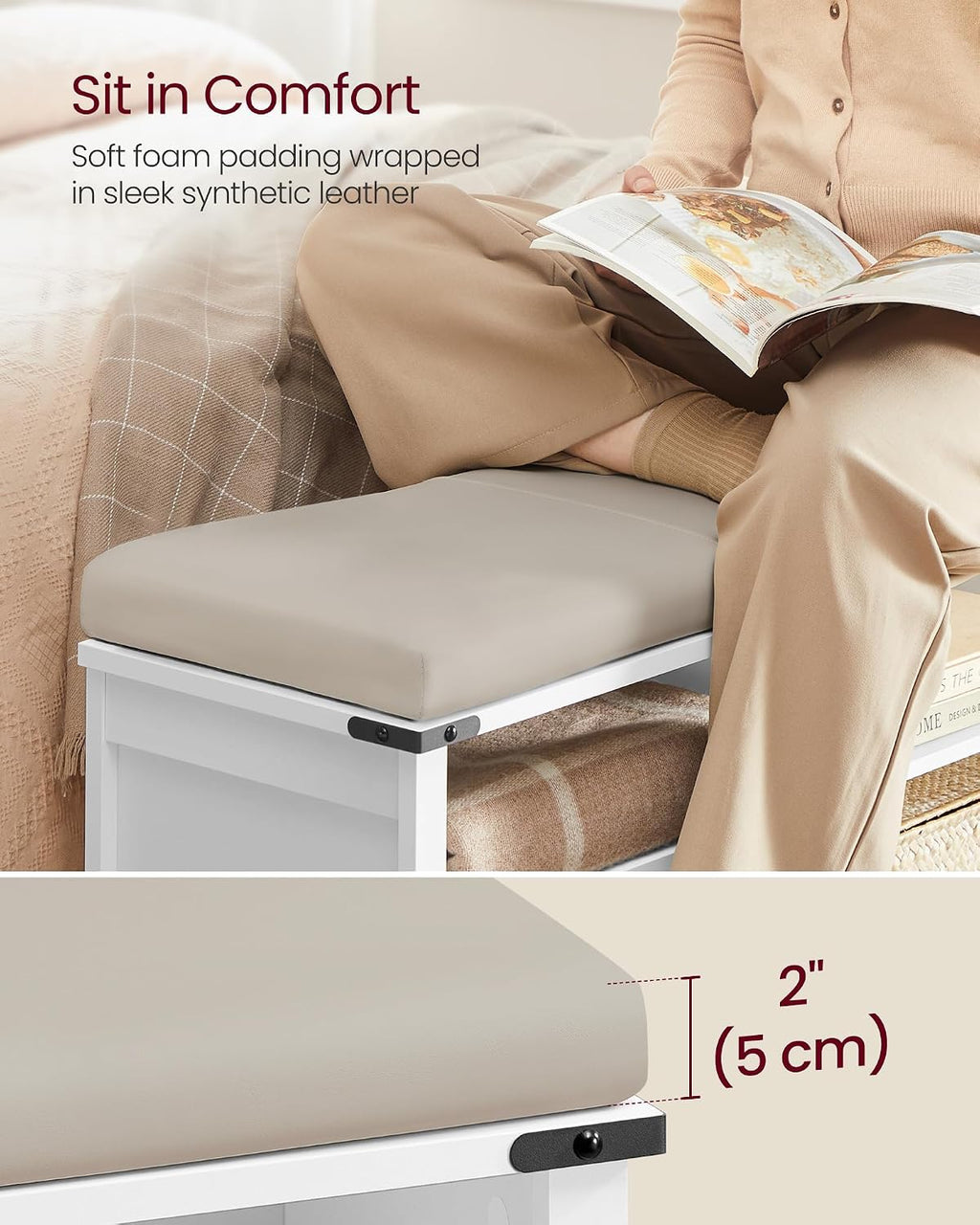 VASAGLE Shoe Storage Bench with Removable Cushion, Adjustable Shelves | Shoe Rack with Padded Seat, Entryway Bench, for Hallway, Bedroom, Cloud White, LIRY Collection ULSB105W01