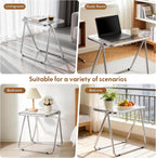 Folding TV Tray Table, Acrylic Foldable Side Desk - No Assembly, Space Saving Tiny Portable Laptop Desk for Small Spaces, Couch, Bedroom, Dorm (Clear)