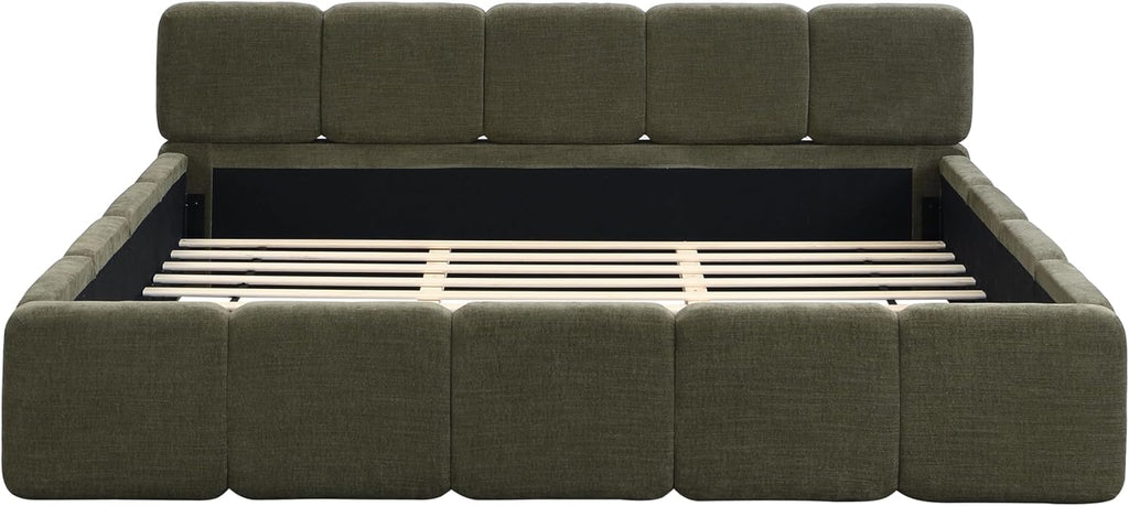 Merax King Boucle Platform Bed with Thick Headboard and Footboard, Green