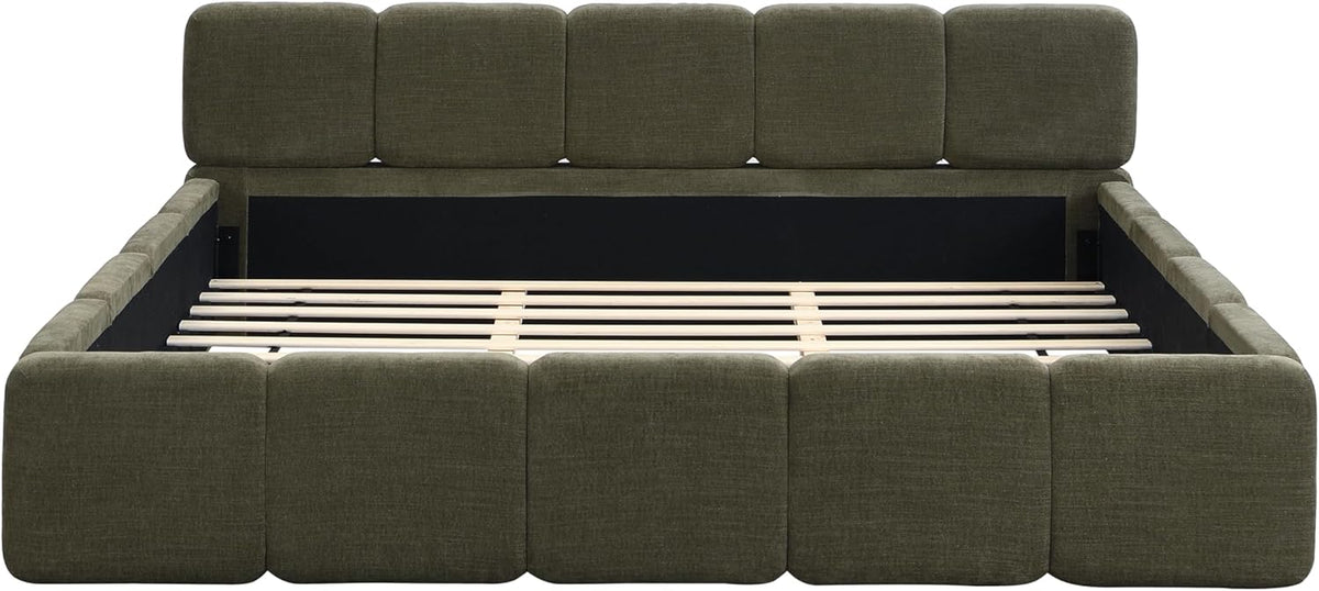 Merax King Boucle Platform Bed with Thick Headboard and Footboard, Green