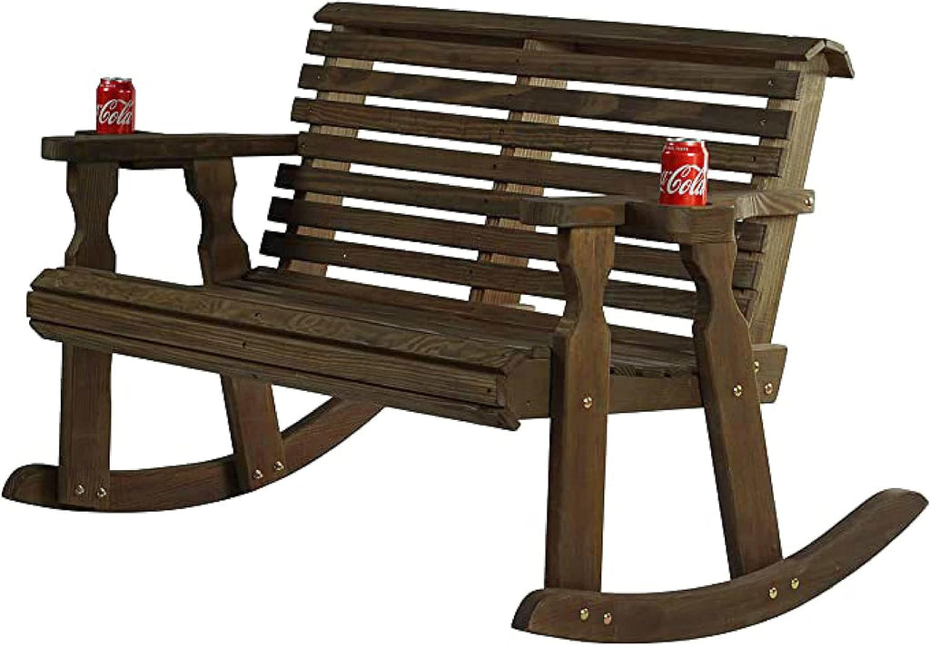 Amish Casual Heavy Duty 800 Lb Roll Back Pressure Treated Double Rocker with Cupholders (Dark Walnut Stain)