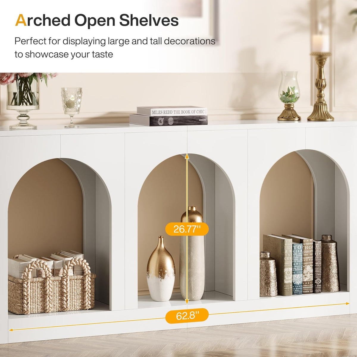 Tribesigns 70.9" White Console Table with Storage, Wood Entryway Entry Table with 3 Arched Shelves for Foyer, Hallway, Living Room, Behind Couch Sofa, Narrow Long