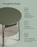 VASAGLE LILEA Collection - Side Table with Charging Station, Round End Table with Fabric Basket, Nightstand with USB Ports, for Living Room, Bedroom, Modern, Forest Green and Cream White ULET228C04