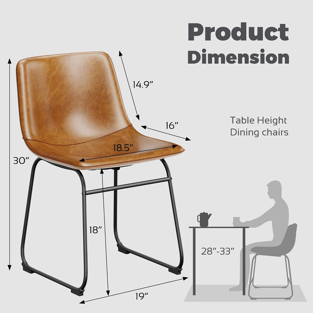 Dining Chairs Set of 8, 18 Inch Faux Leather Kitchen Chairs with Back, Modern Armless Dining Room Chair with Metal Legs for Home Bistro Coffee Shops (Brown)
