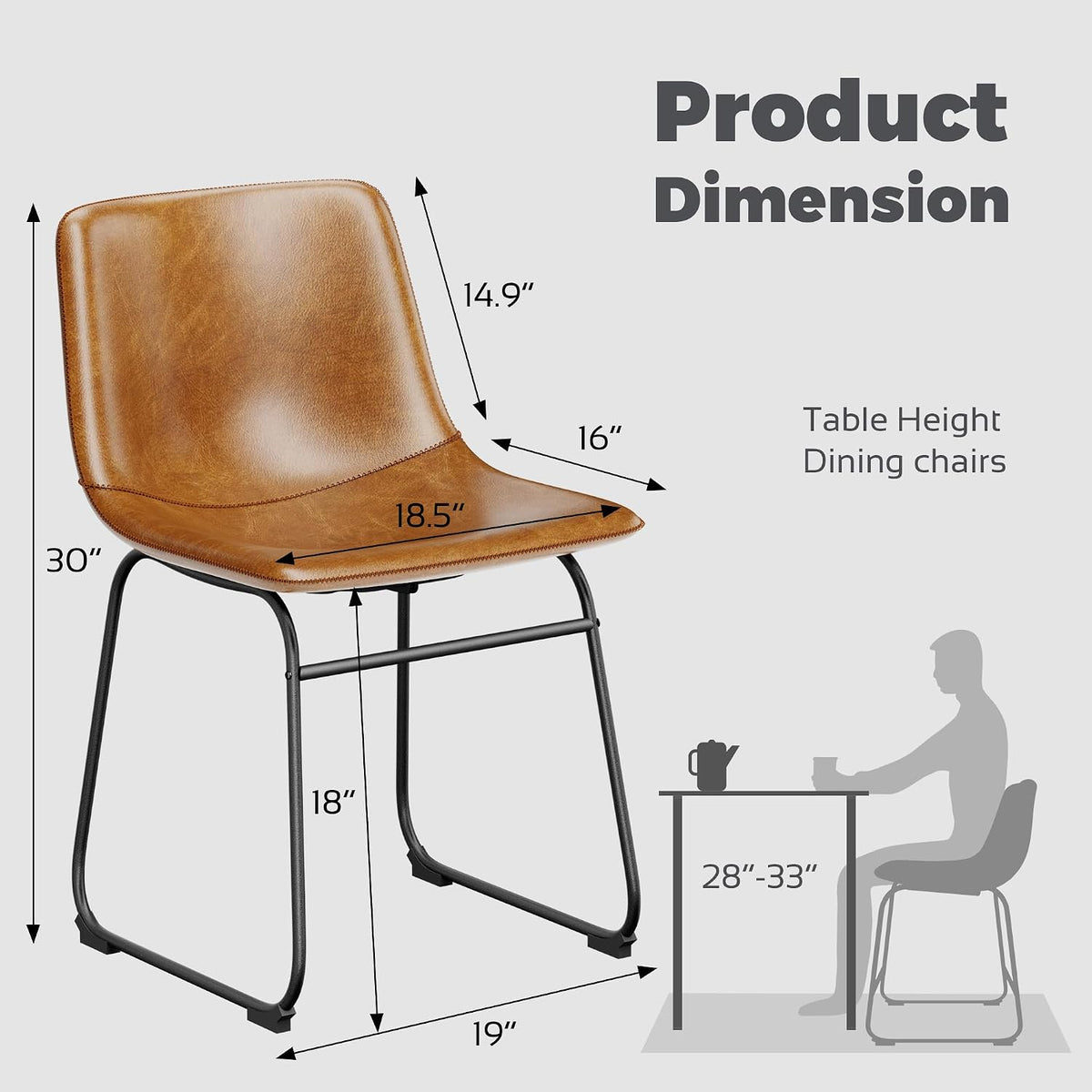 Dining Chairs Set of 8, 18 Inch Faux Leather Kitchen Chairs with Back, Modern Armless Dining Room Chair with Metal Legs for Home Bistro Coffee Shops (Brown)