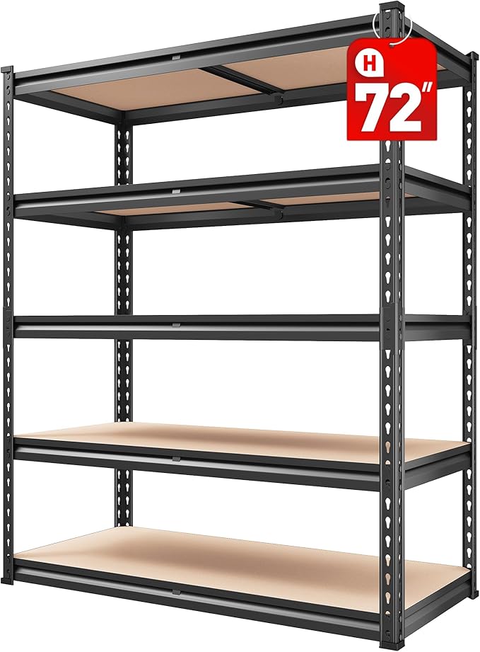 REIBII 2000LBS Garage Shelving Heavy Duty Storage Shelves 72" H Metal Shelving for Garage Shelves Adjustable Metal Shelf for Basement Pantry 35.5" W x 72" H x 15.8" D