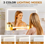 COMHOMA Makeup Vanity Desk with Mirror and Lights, Vanity Table and Chair Set with 5 Drawers & Charging Station, Modern Dressing Table for Girls, Stepless Dimmable & 3 Color Adjustable, Pearl White