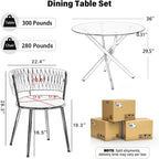 Round Glass Dining Table Set for 4, 36'' Small Circle Glass Kitchen Table with 4 Luxury Black Gold Velvet Dining Chairs, 5-Piece Dining Room Table Set for Small Place(Gold Base)