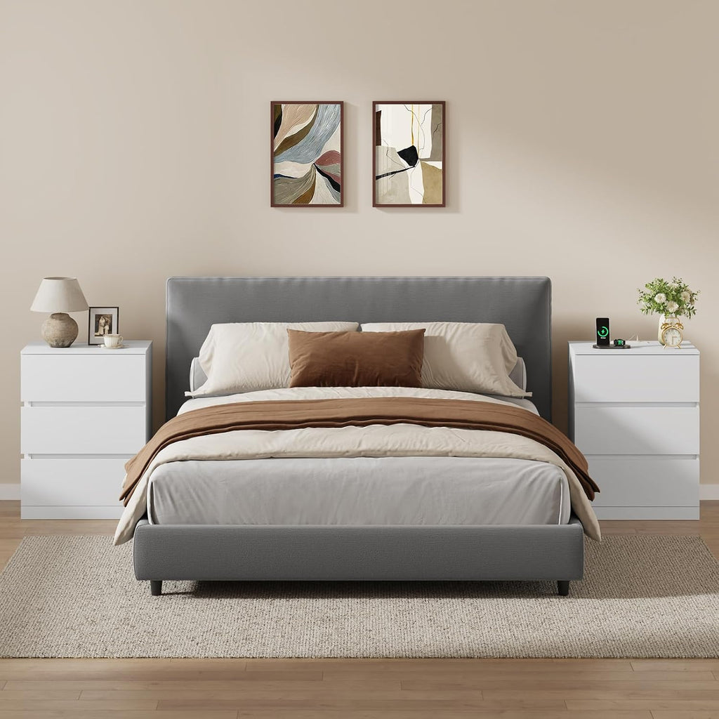 Nightstands Set of 2 with Charging Station and Hidden Drawer, 26"H, White | Bedside Table with 4 Drawers, Modern Night Stand for Bedroom, Side Table with Storage 18.9" W x 15.7" D x 26" H