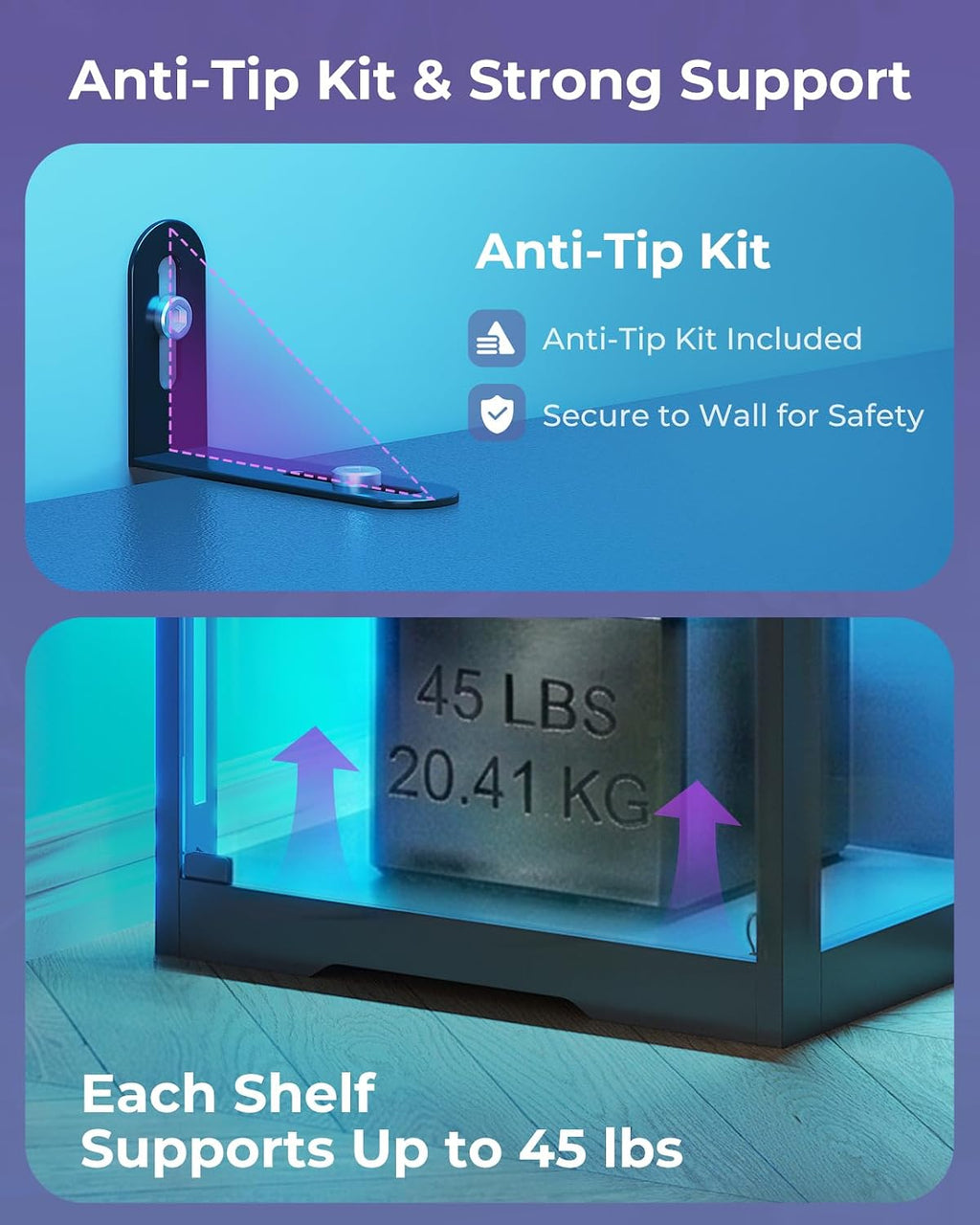 AODK Glass Display Cabinet with Glass Doors, Display Case with RGB Lights