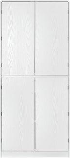 72 Inch Farmhouse Kitchen Pantry Cabinet with Unique Curved Design, 4-Door Storage with 8 Adjustable Door Shelves, 3 Adjustable Shelves & Hidden Drawer, Freestanding (Curved Design + White)