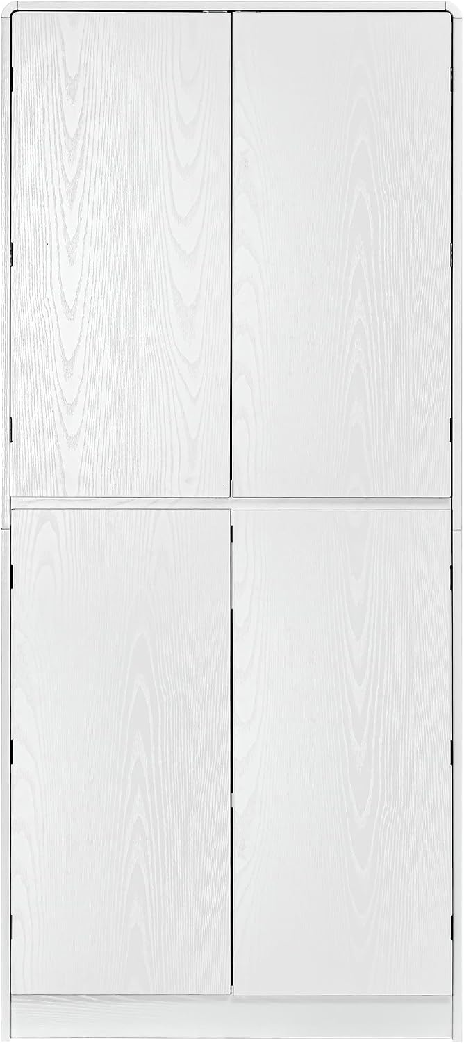 72 Inch Farmhouse Kitchen Pantry Cabinet with Unique Curved Design, 4-Door Storage with 8 Adjustable Door Shelves, 3 Adjustable Shelves & Hidden Drawer, Freestanding (Curved Design + White)
