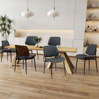AVAWING Walnut Dining Chairs Set of 6, Mid Century Modern Dining Chairs PU Leather Upholstered Kitchen Chairs with Walnut Bentwood Back & Metal Legs for Dining Room, Kitchen, Living Room, Black