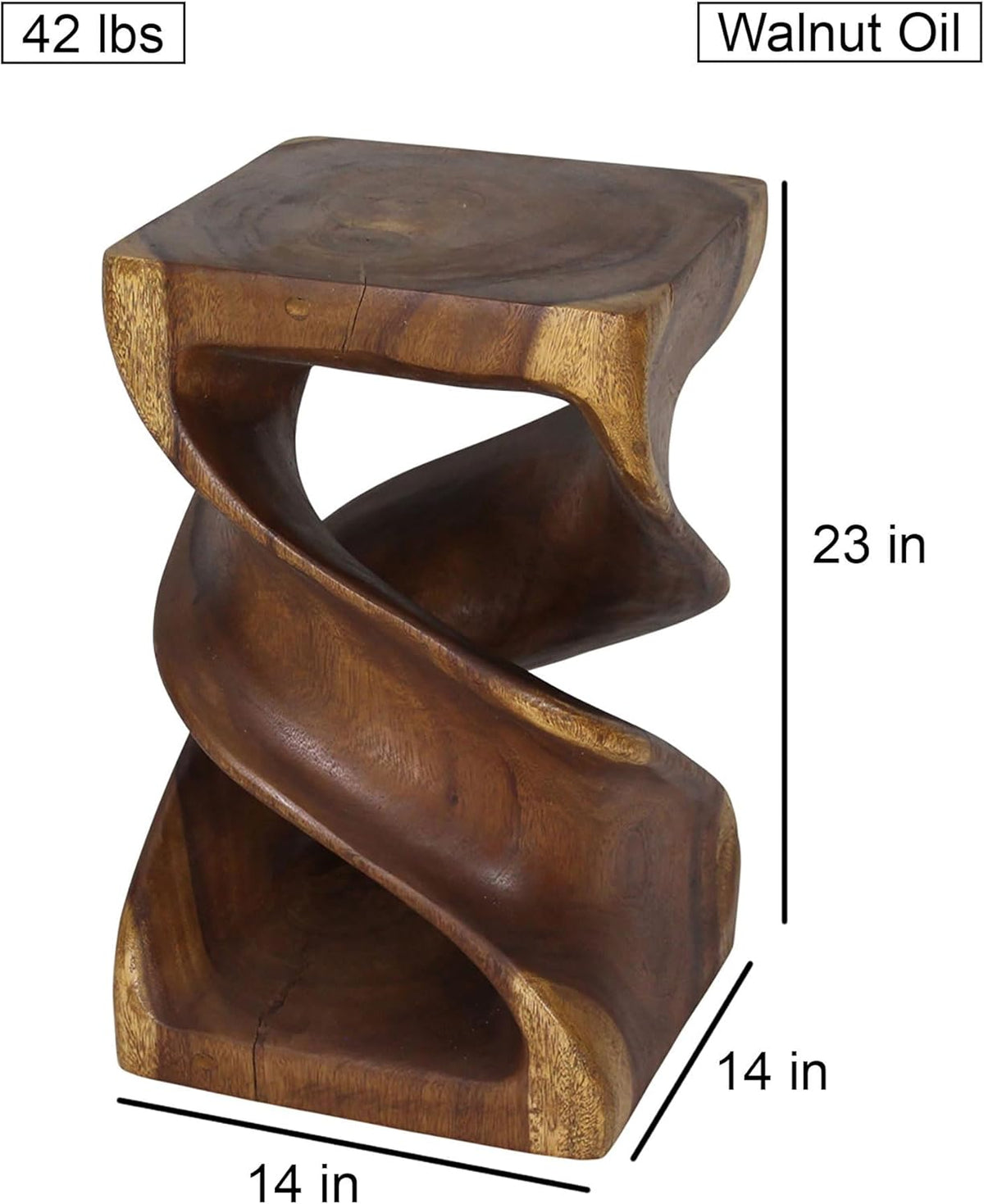 Haussmann Sculptural Double Twist Table, Solid Rain Tree Wood, Walnut‑Tone Oil