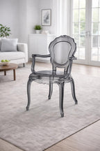2xhome Stackable Ghost Dining Chair | Transparent Vanity Armchair | Louis Belle Style Kitchen Patio Chair Parent (2, Smoke, Armchair)
