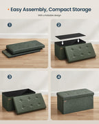 SONGMICS HOME Storage Ottoman, Removable Lid, Foldable Foot Stool, PU Leather, for Entryway, Living Room, Bedroom, 15.2 x 30.2 x 15.2 Inches, Green