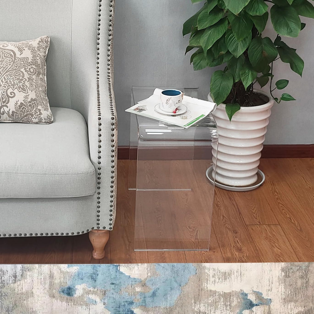 Acrylic Side Table Set of 2, 21" H x 21" W x 12" D x 3/5'' Thick Clear Small End Table, Transparent Nightstand and Stool for Home Office, Living Room and Bedroom