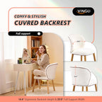 VINGLI Chenille Curved-Back Armless No Wheels Vanity Chair for Girls, Cute & Furry Upholstered Desk Chair with Solid Wood Legs for Study/Makeup/Bedroom/Dressing, Fluffy Makeup Chair for Teens, White
