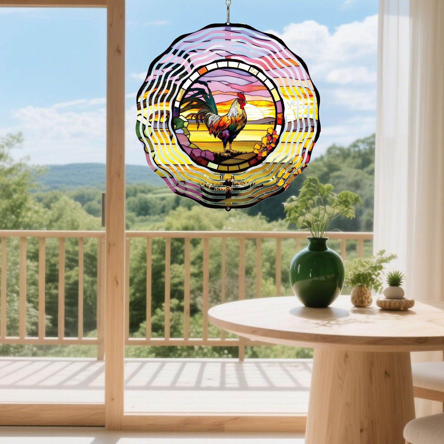 Metal Wind Spinner Outdoor Rooster Decorations Hanging, Festive Gifts for Women Mom Grandma, 25cm/ 9.84in 3D Wind Spinner for Garden Decor for Patio,Yard,Outdoor