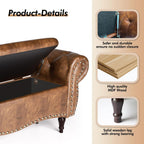 ZZW Storage Ottoman Bench, 51" Length Upholstered End of Bed Storage Bench for Bedroom with Safety Hinge, Tufted Bed Benches with Rolled Arm and Nailhead Trim for Living Room, Entryway Brown