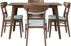 Wood Dining Room Table Set for 4,Mid Century Modern Dining Table Set,Kitchen Table and Chairs Set for Breakfast Nook and Small Space,5 Piece Dining Table for Apartment,Wooden Frame(Walnut+Mint)
