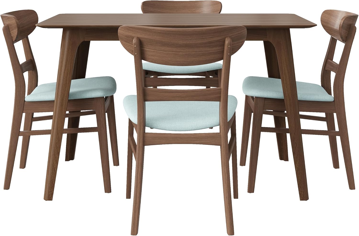Wood Dining Room Table Set for 4,Mid Century Modern Dining Table Set,Kitchen Table and Chairs Set for Breakfast Nook and Small Space,5 Piece Dining Table for Apartment,Wooden Frame(Walnut+Mint)