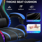 RGB Gaming Chair with Bluetooth Speakers and LED Lights Computer Chair-Blue | Ergonomic Massage Game Chair with Footrest High Back Music Video Game Chair for Adults Boys Gamer Chairs with Lumbar Support
