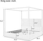 Modern Luxury 4-Poster Canopy Platform Bed King Size with Velvet Upholstered Tall Headboard, Metal Canopied Design Platform Bed Frame with Strong Slats Support (Beige+Gold-King)