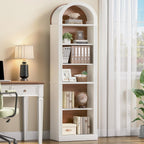 RALGEND Arched Bookshelf, 75.8" Tall Narrow Bookshelf, Arch Bookcase with Storage, 6-Tier Farmhouse Book Shelf, Wooden Arched Cabinet with Open Display Shelves, Adjustable Shelf, Walnut and White