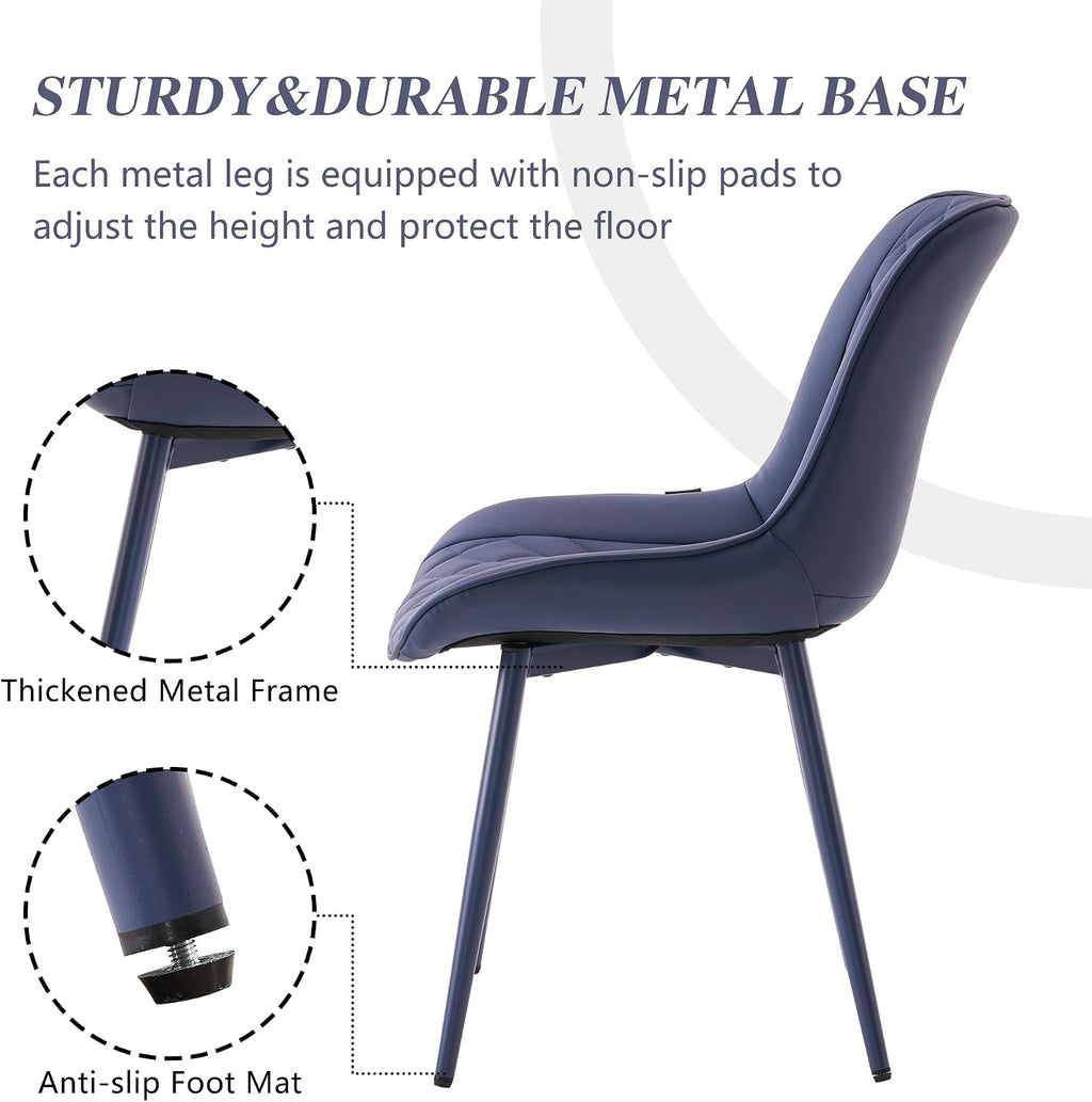 YOUNIKE Faux Leather Dining Chairs Set of 2 Mid-Century Modern High Padded Back Comfy Upholstered Kitchen Chairs with Metal Legs Wide Seat Accent Side Chair for Dining/Living/Waiting Room Navy Blue