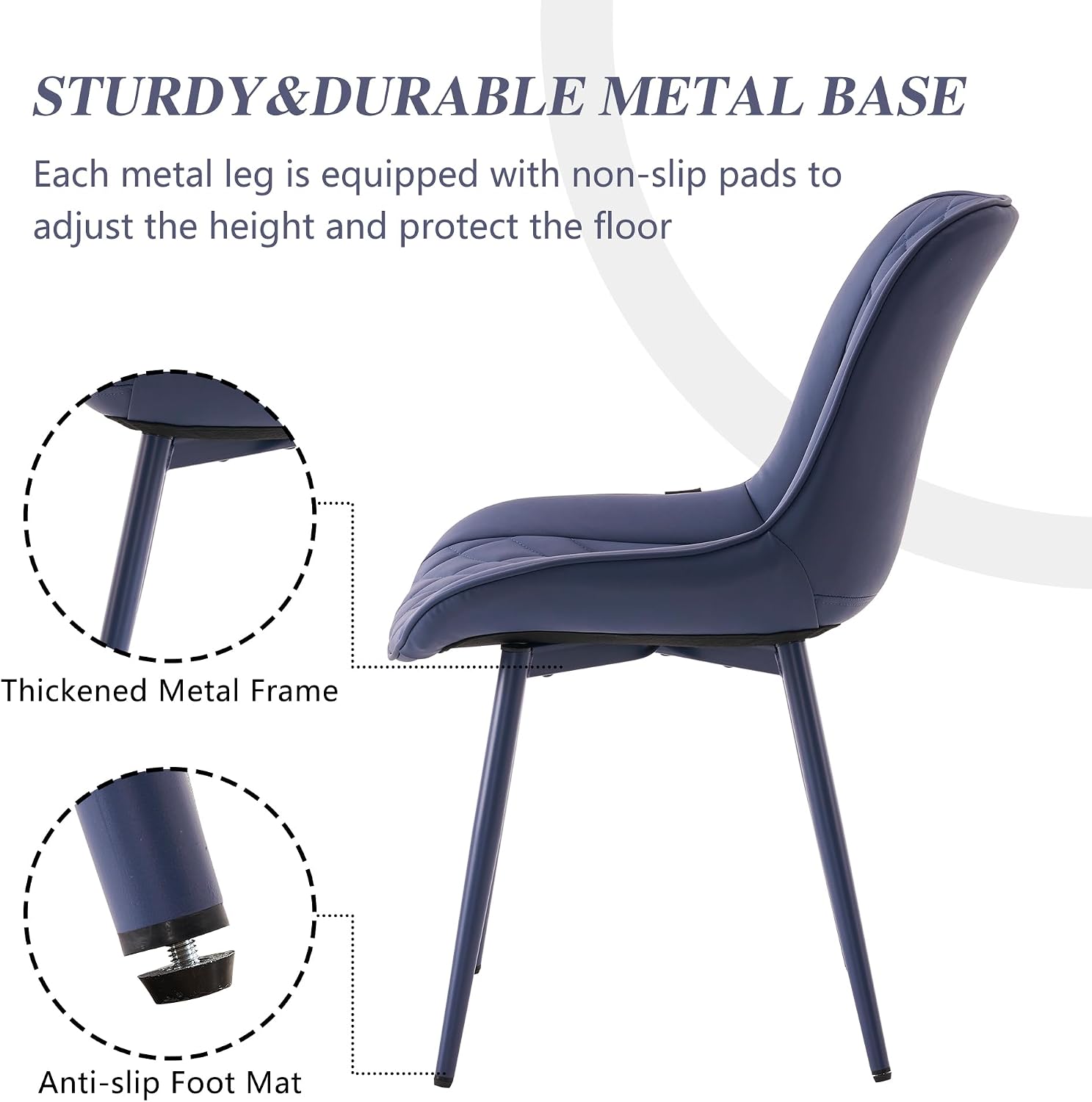 YOUNIKE Faux Leather Dining Chairs Set of 2 Mid-Century Modern High Padded Back Comfy Upholstered Kitchen Chairs with Metal Legs Wide Seat Accent Side Chair for Dining/Living/Waiting Room Navy Blue