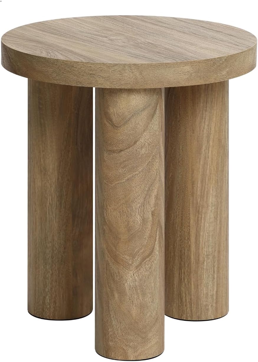 LuxenHome Round Side Table, 19" Tall End Table with 3 Pillar Legs, Modern Farmhouse Dark Oak Finish Wooden Couch Side Tables, Accent Table for Living Room, Bedroom