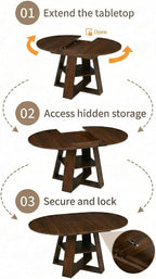 43.3-59" Extendable Round Dining Table, Modern Oval Kitchen Table with Removable Leaves, Wooden Base with Storage Shelf, Space Saving Dining Table for Kitchen Living Room Apartment Small Space, Walnut