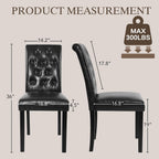 LSSBOUGHT Modern Tufted Dining Chairs Set of 6, Button Padded Leather Kitchen Chairs with Solid Wood Legs (Black, Set of 6)