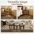 Kmax Nesting Tables Set of 3, Small Sofa Side Table Rustic Stacking End Table Rectangle Solid Wood Coffee Tables for Small Space - Walnut