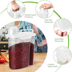 Rice Storage Container, 5 to 10lb Dry Food Airtight Dispenser, Pet Dog Cat Food Canister, BPA Free Clear Plastic Kitchen and Pantry Organization Bin for Oatmeal, Cereal, Pasta, Flour White