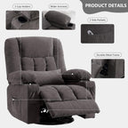 Swivel Rocker Recliner Chair with Vibration Massage and Heat Ergonomic Lounge Chair for Living Room with Rocking Function and Side Pocket, 2 Cup Holders, USB Charge Port