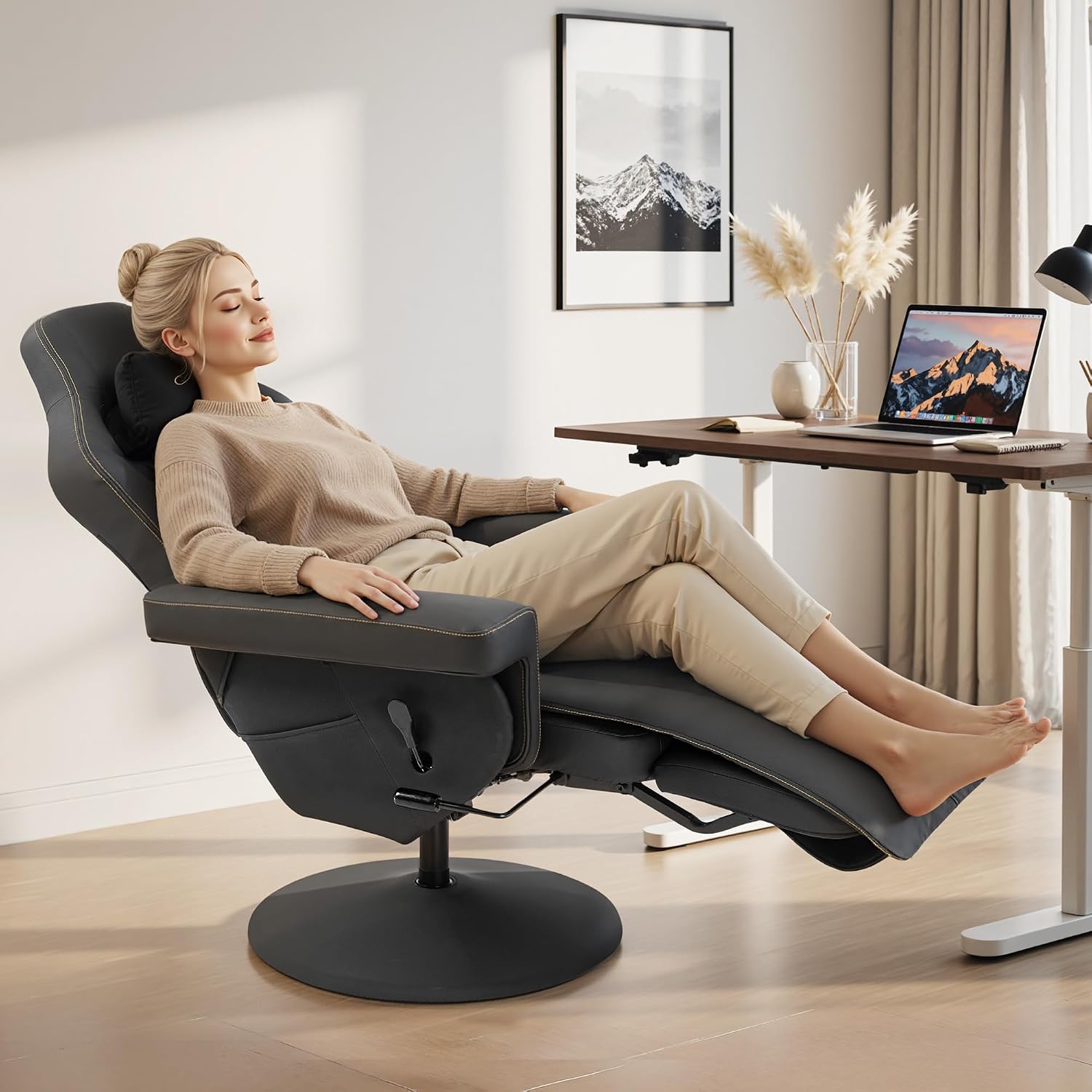 Dowinx Gaming Recliner Chair No Wheels with Footrest Shtasu Massage Lumbar | Racing Style Ergonomic High Back Recliner Heavy Duty, Wider Backrest Thick Cushion for Home Long Gaming Session BlackYellow