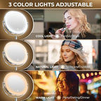 9" Wall Mounted Lighted Makeup Mirror, 3000mAh Rechargeable Double Sided 1X/10X Magnifying Mirror with Hook, 3 Color Lights Dimmable 360° Rotation Vanity Mirror for Bathroom