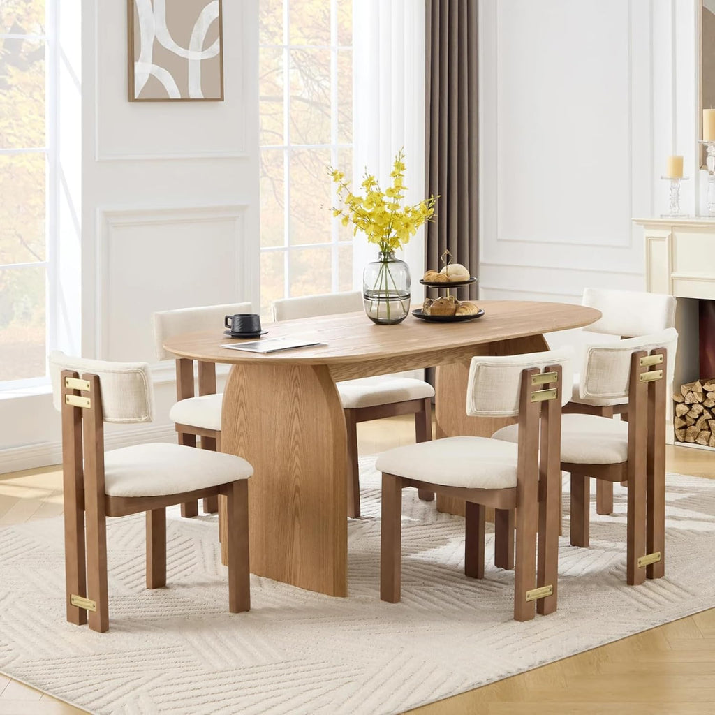 70" Farmhouse Oval Dining Table, Heavy-Duty Wood Dining Room Table for 4-6 Seats, Modern Kitchen Dinner Table & Home Office Desk with Easy-Clean Curved Tabletop, Natural