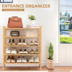 5 Tier Bamboo Shoe Rack Storage Organizer for Closet, Multifunctional Stackable Free Standing Shoe Shelf Organizer for Small Space,Entryway,Hallway,Bathroom 27"x11"x32"(Natural, 5 Tier)