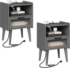 MMEOLUOOK Nightstand with Charging Station, Bedside Tables Set of 2, End Table Side Table with 2 Tiers Storage Space, for Bedroom, Living Room, Grey MLBZ07ZEV-2
