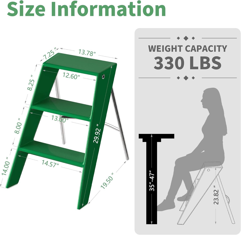 HOTEAGLE Modern Folding Chair - Multifunctional Design Doubles as Step Stool & Storage Shelf, Sturdy Engineering Plastic for Kitchen, Dining & Bistro,Green