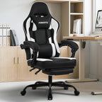 Gaming Chair with Footrest, Reclining Video Game Chairs for Adults with Lumbar Support, Linkage Armrests, Ergonomic Computer Chair for Gaming or Office, PU Black-White