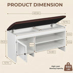 40.5 in Shoe Bench with Storage, Storage Bench, Padded Seat, White | Lift-top storage, 2-tier shoe storage, adjustable shelves, mirrored cabinet doors for entryway, mudroom, bedroom