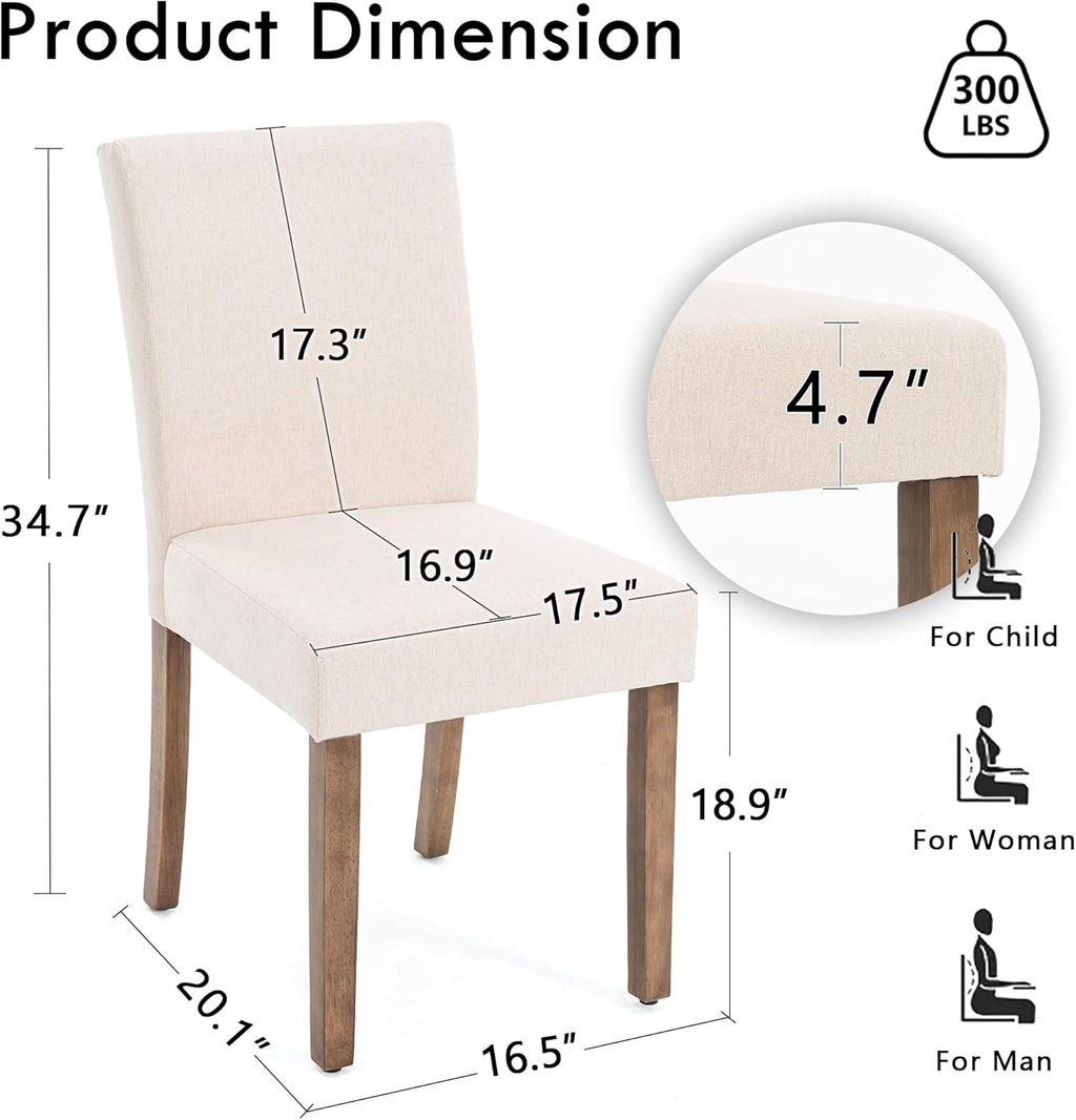 Rowill Modern Upholstered Dining Chairs Set of 2, Linen Fabric Side Dining Room Chair with Solid Wood Legs and Padded Seat for Home Kitchen/Restaurant, Beige