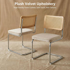Rattan Dining Chairs Set of 4, Mid-Century Modern Dining Room Chairs with Cane Back, Velvet Upholstered Seat & Chrome Cantilever Frame, Sillas de Comedor, Kitchen & Dining Room Chairs (Beige)