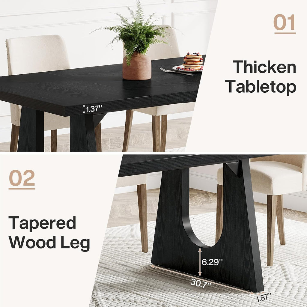 Tribesigns Large Dining Table for 6-8 People, 70.9-Inch Wood Rustic Rectangular Table with Black Wooden Legs, Farmhouse Center Kitchen Table for Dining Room, Living Room, Home Furniture, Black | Rustic Farmhouse Kitchen Table with Wooden Legs for Dining