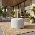 Gray 23" Round Woven Heathered Fabric Upholstered Ottoman, Outdoor Sitting Surface, Durable, Weather-Resistant, Comfortable