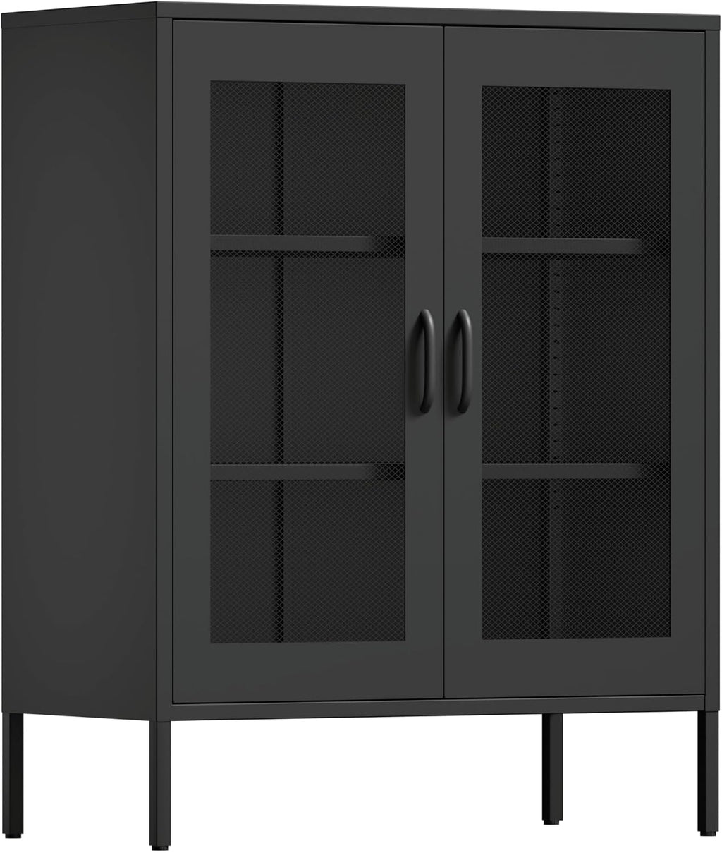 QINPTWUT 40" Industrial Storage Pantry, Kitchen Storage Cabinet with Mesh Door, 2 Adjustable Shelves, Freestanding for Kitchen, Dining Room,Bedroom, Workshop, Office, Garage (Black, 40")